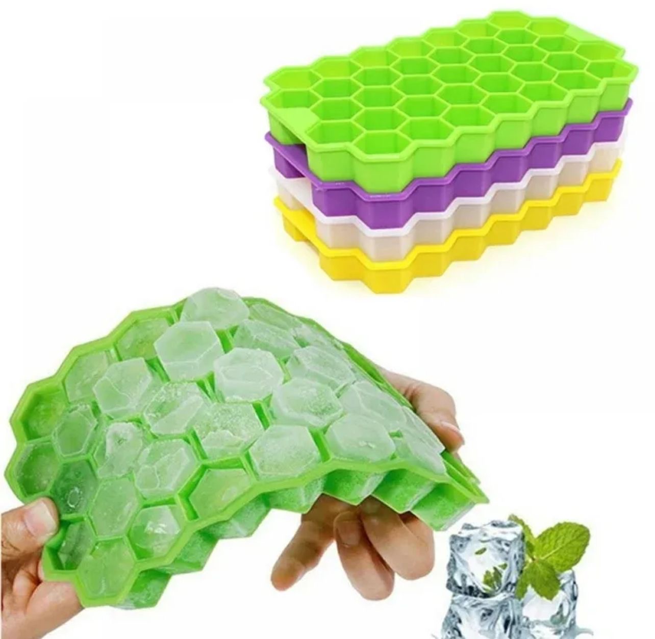 Honeycomb Ice Cube Tray - Silicone Mold with Lid (Random Color)