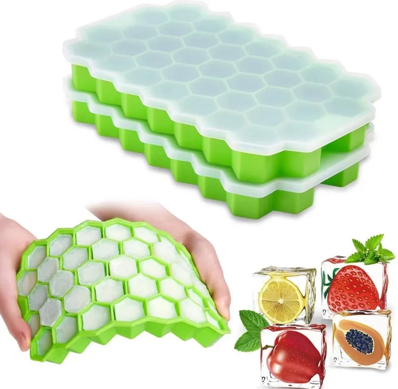 Honeycomb Ice Cube Tray - Silicone Mold with Lid (Random Color)
