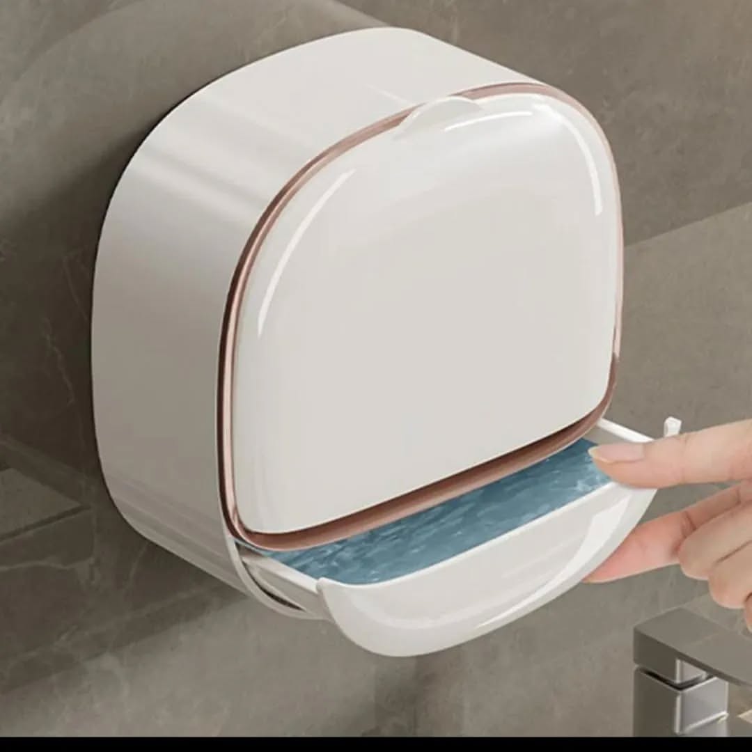 Wall Mounted Soap Holder with Lid and Tray(Comes with Free Self Adhesive Wall Hook)
